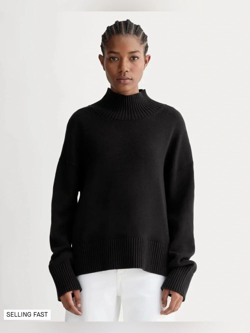 New Everlane The Boxy Turtleneck in Everyday Cotton in Black Size M